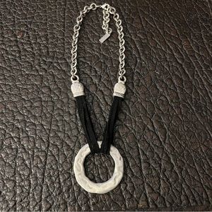 DANON PEWTER STATEMENT NECKLACE SEUDE LEATHER Excellent Pre-Owned Condition